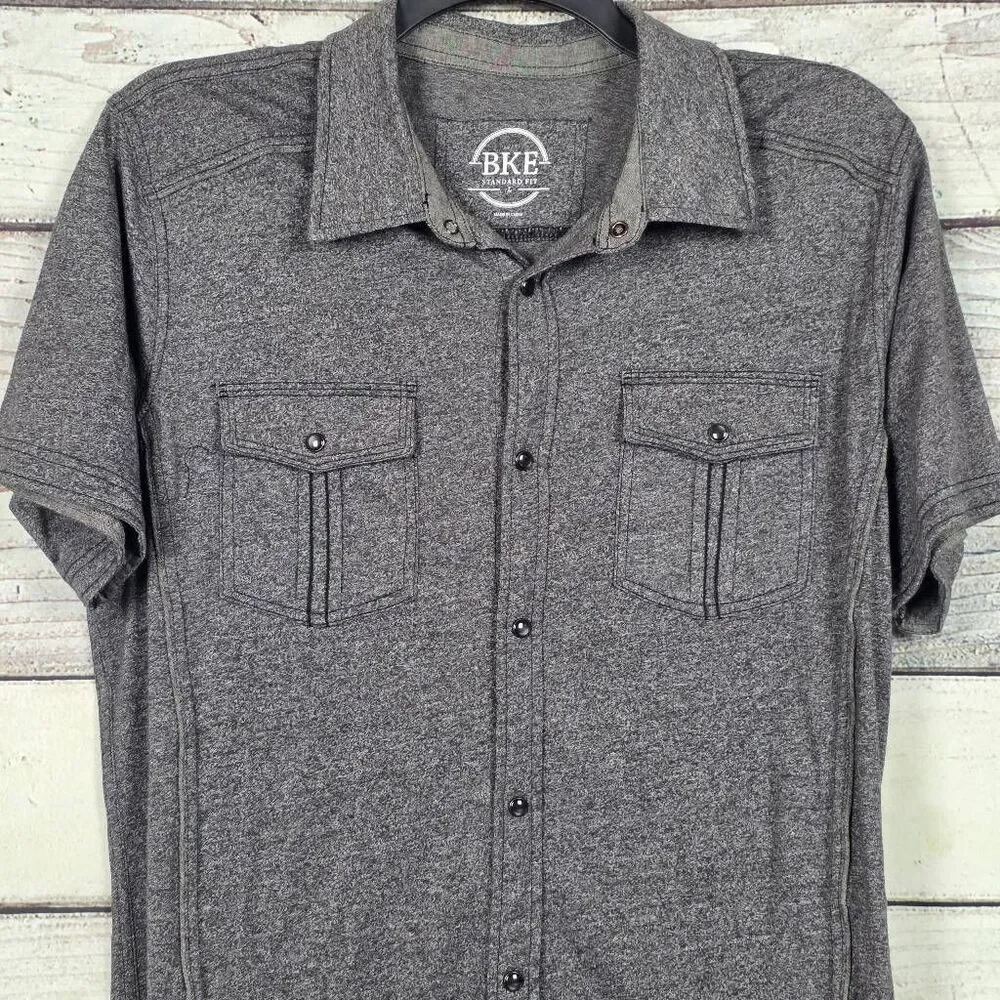 BKE Gray Button Front Shirt Short Sleeve Men’s L